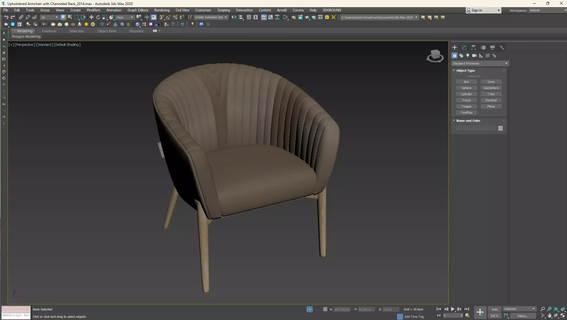 Upholstered Armchair with Channeled Back Low-poly 3D model_26