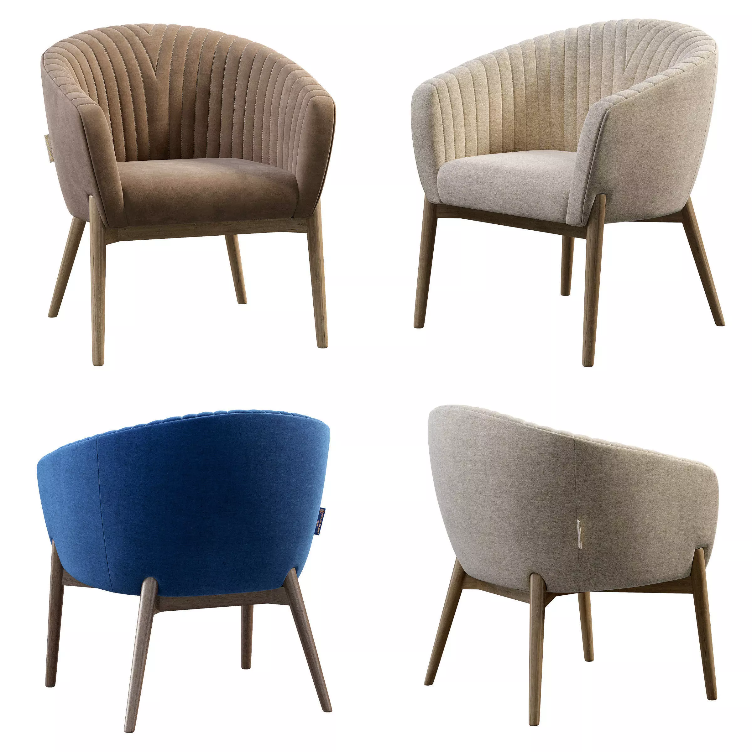 Upholstered Armchair with Channeled Back Low-poly 3D model_15