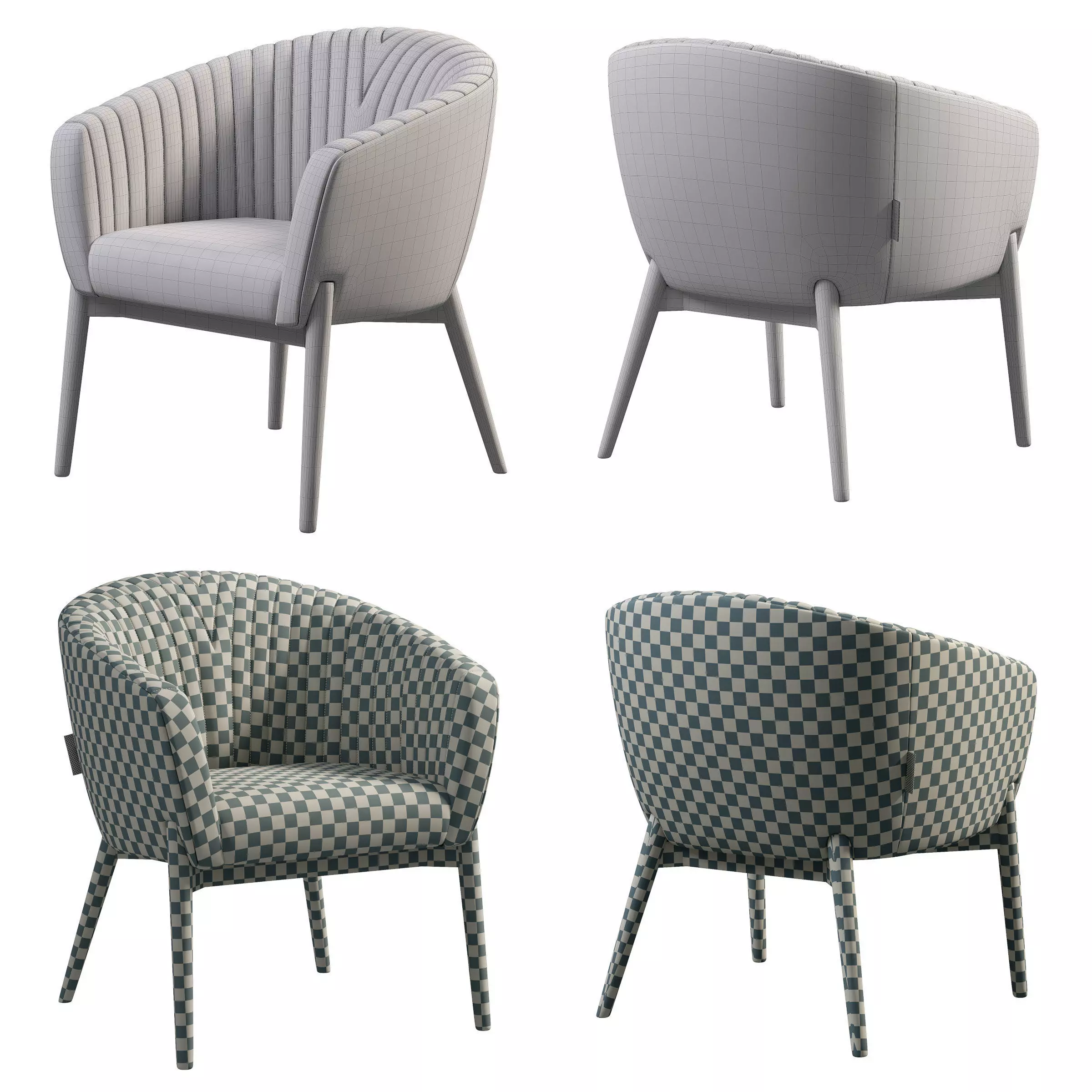 Upholstered Armchair with Channeled Back Low-poly 3D model_16