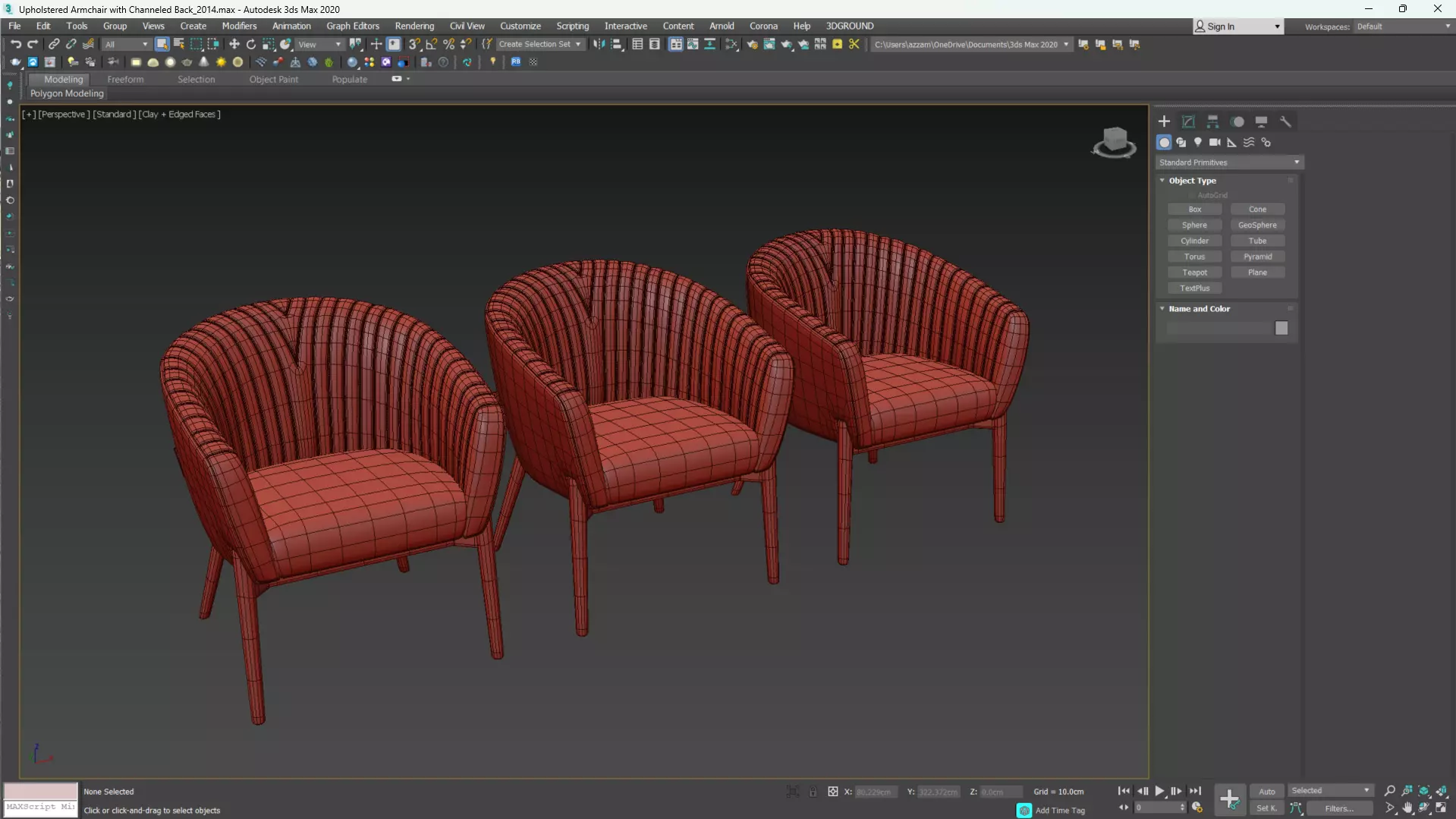 Upholstered Armchair with Channeled Back Low-poly 3D model_20