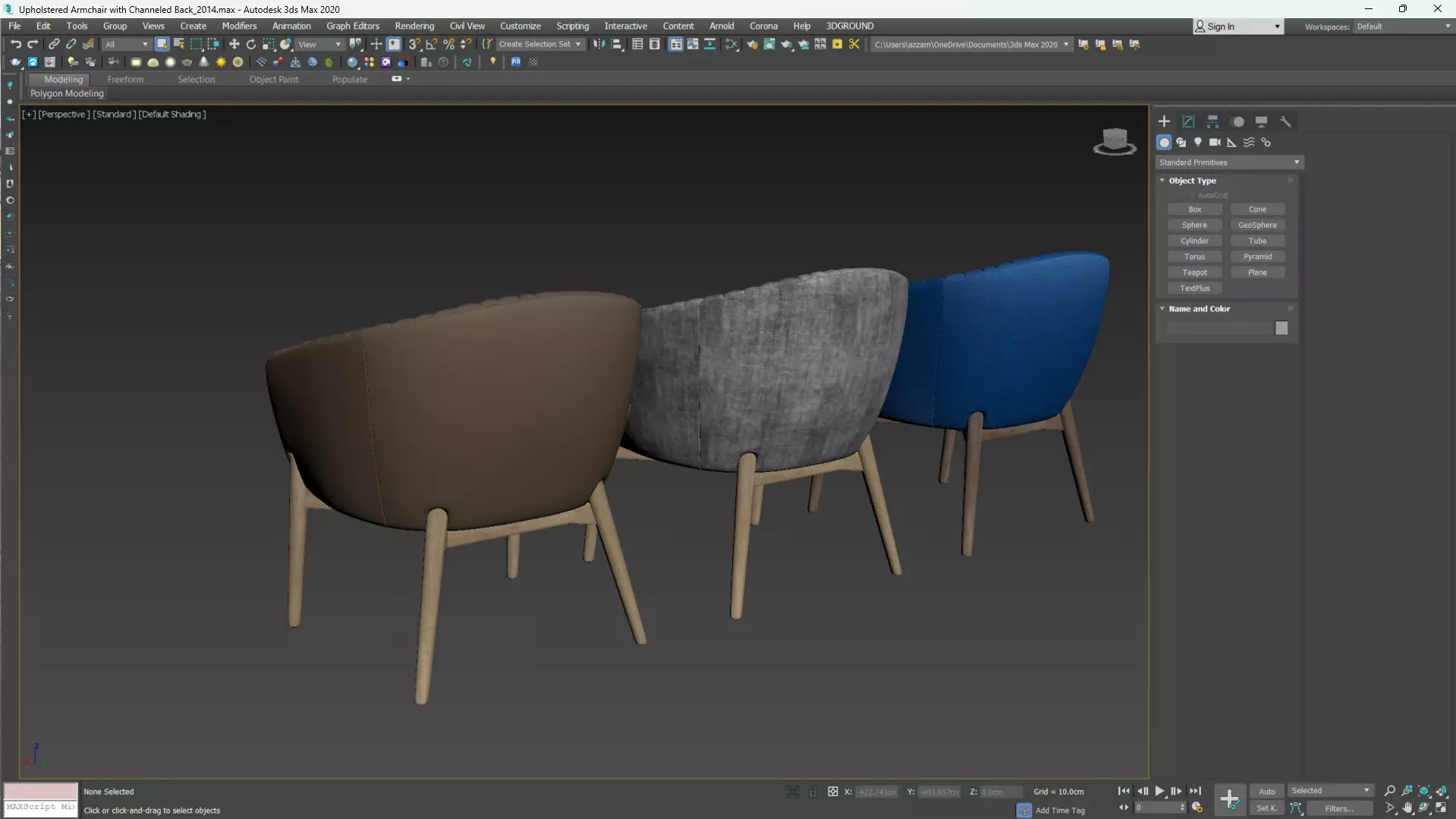 Upholstered Armchair with Channeled Back Low-poly 3D model_19