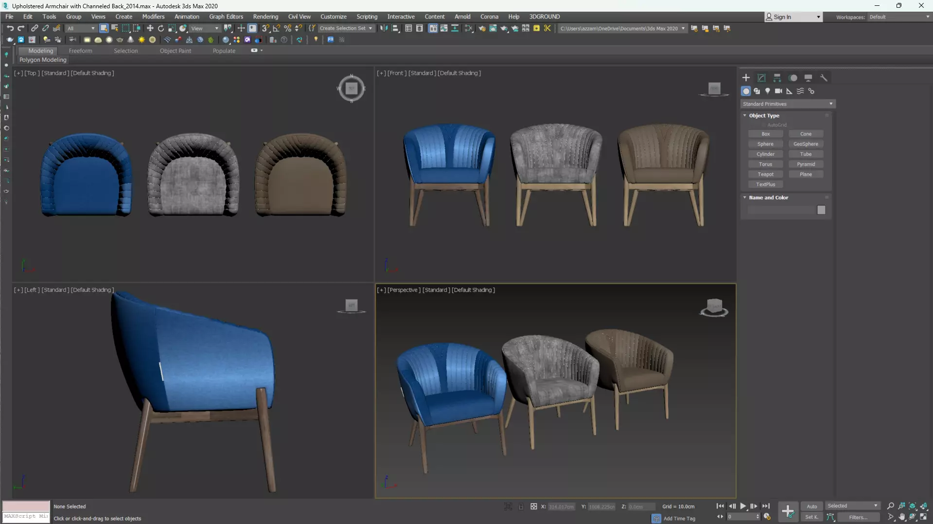 Upholstered Armchair with Channeled Back Low-poly 3D model_17