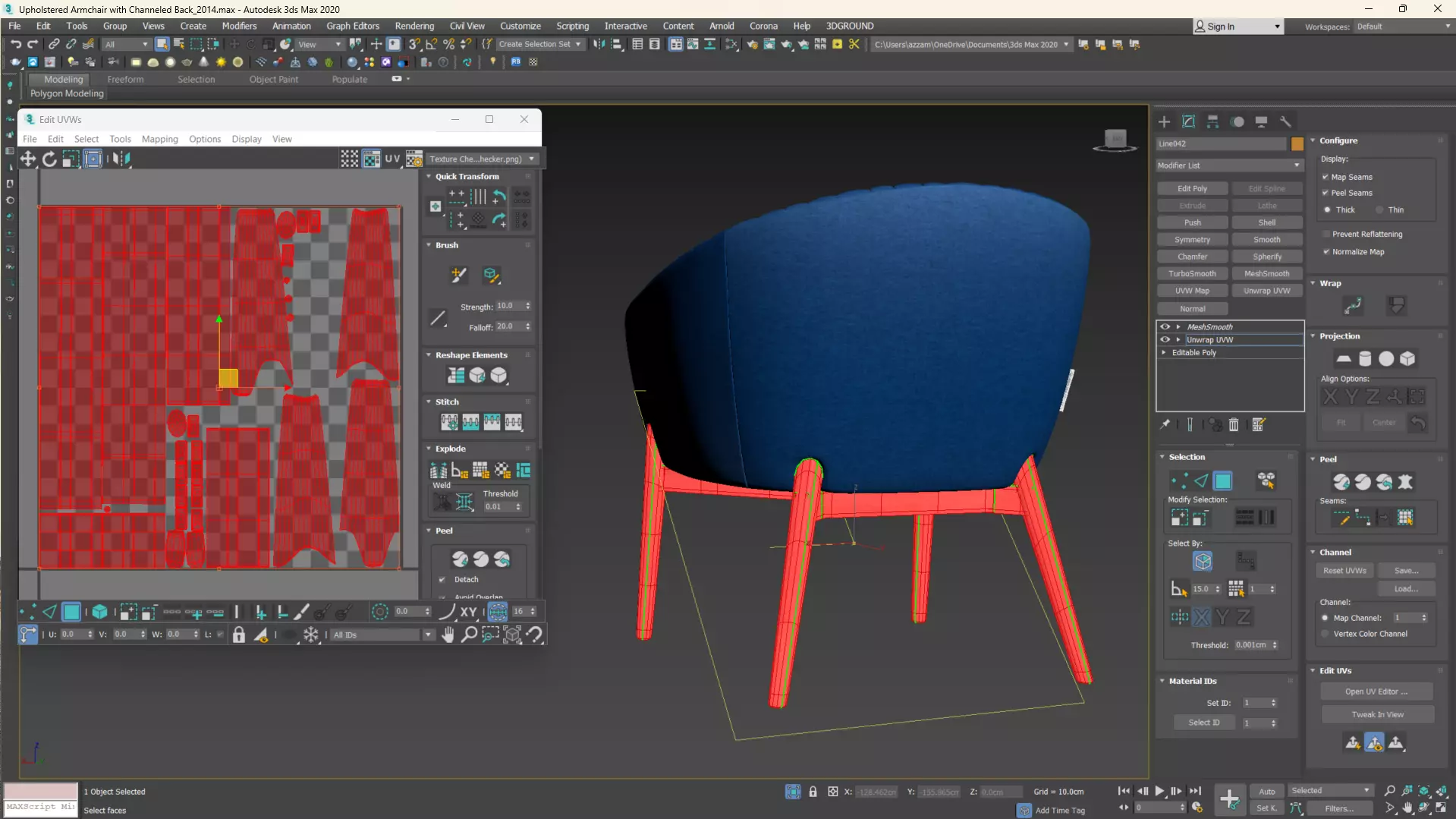 Upholstered Armchair with Channeled Back Low-poly 3D model_31