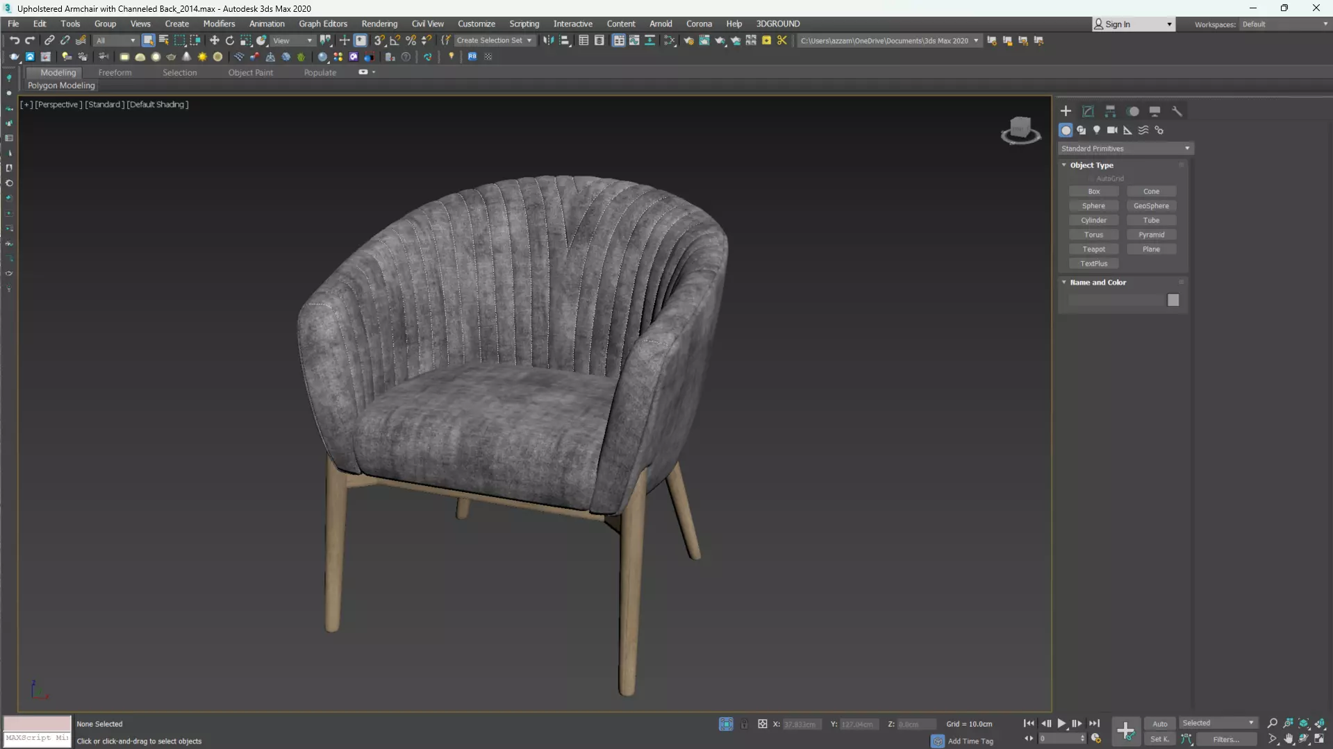 Upholstered Armchair with Channeled Back Low-poly 3D model_24