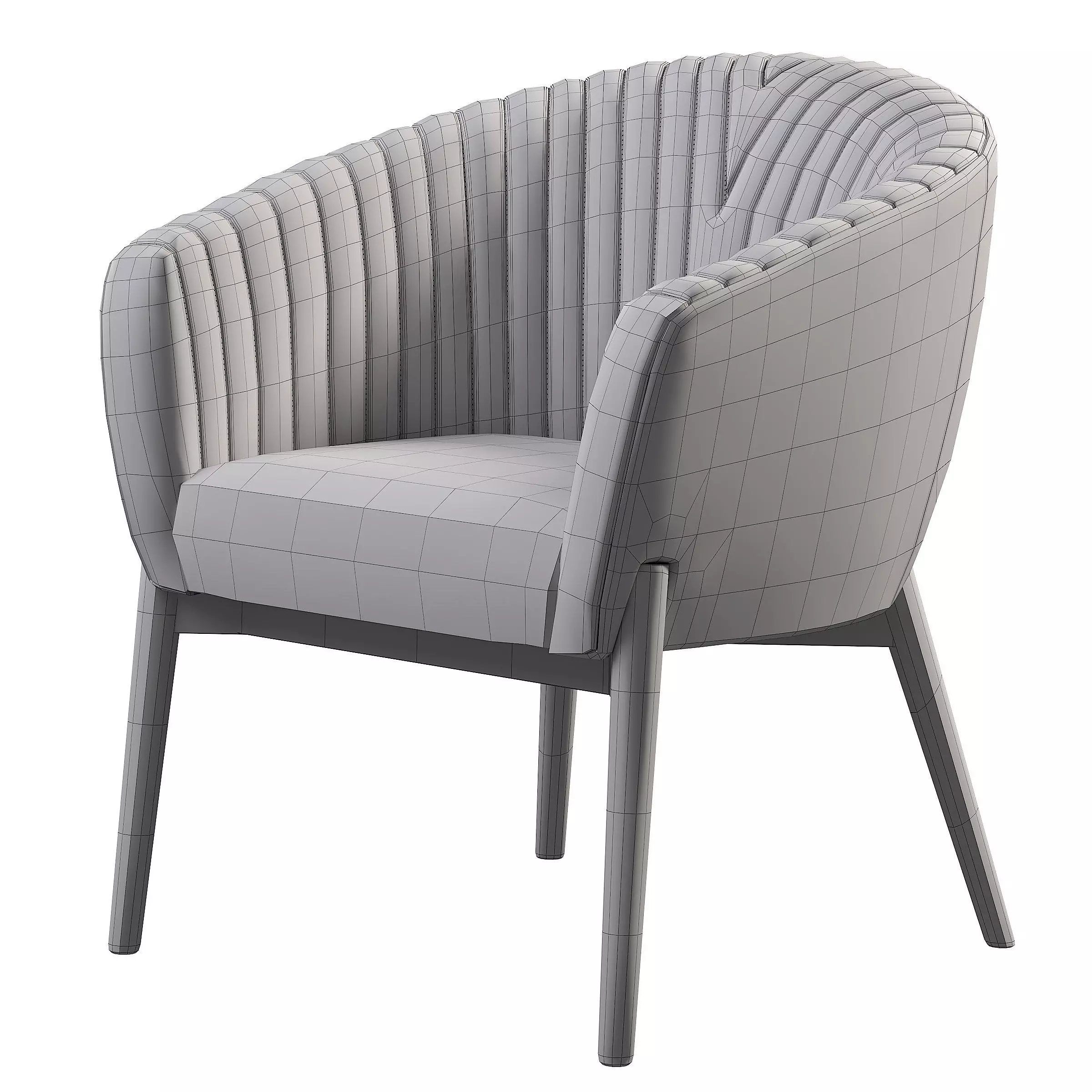 Upholstered Armchair with Channeled Back Low-poly 3D model_9