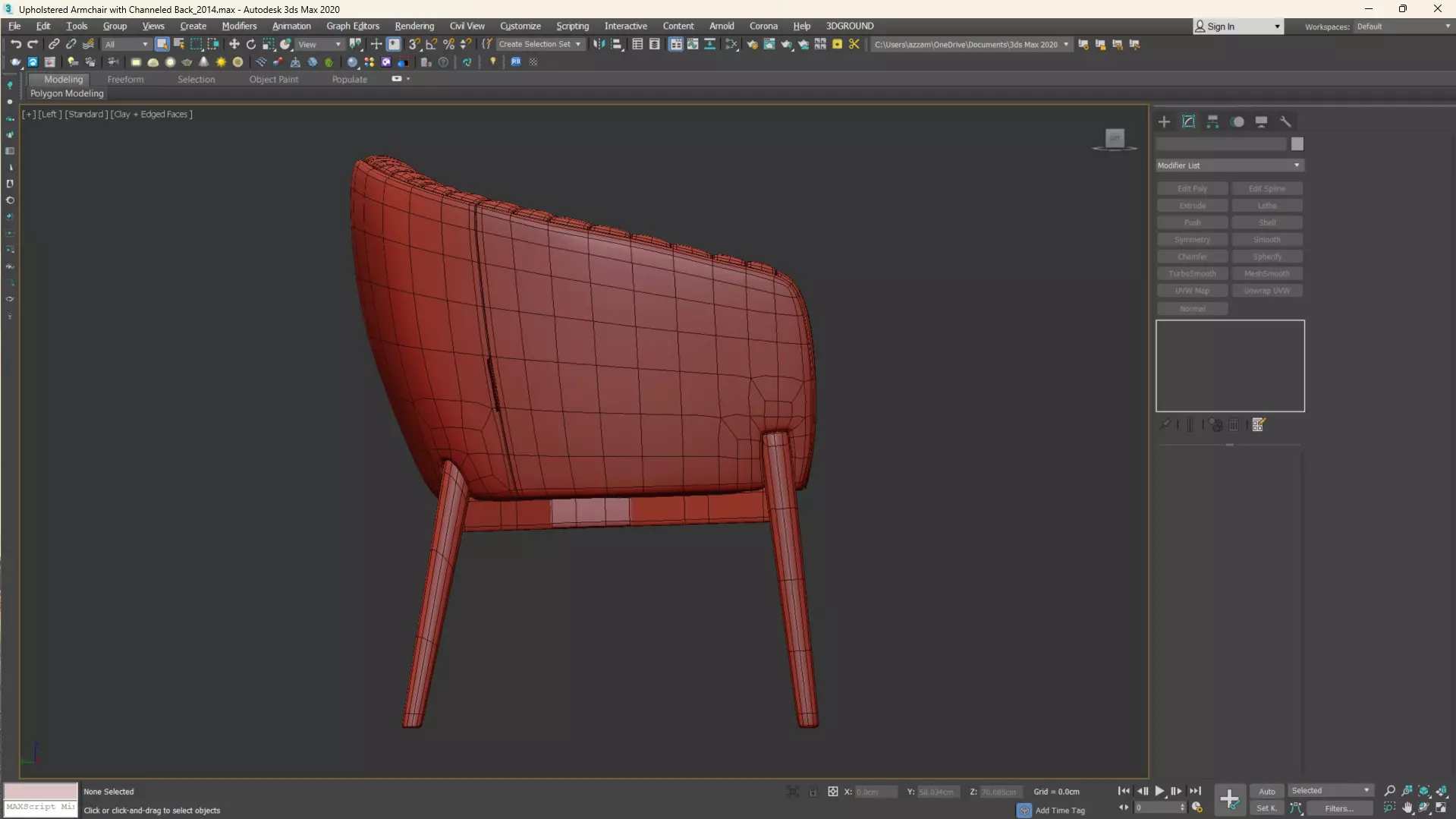 Upholstered Armchair with Channeled Back Low-poly 3D model_37