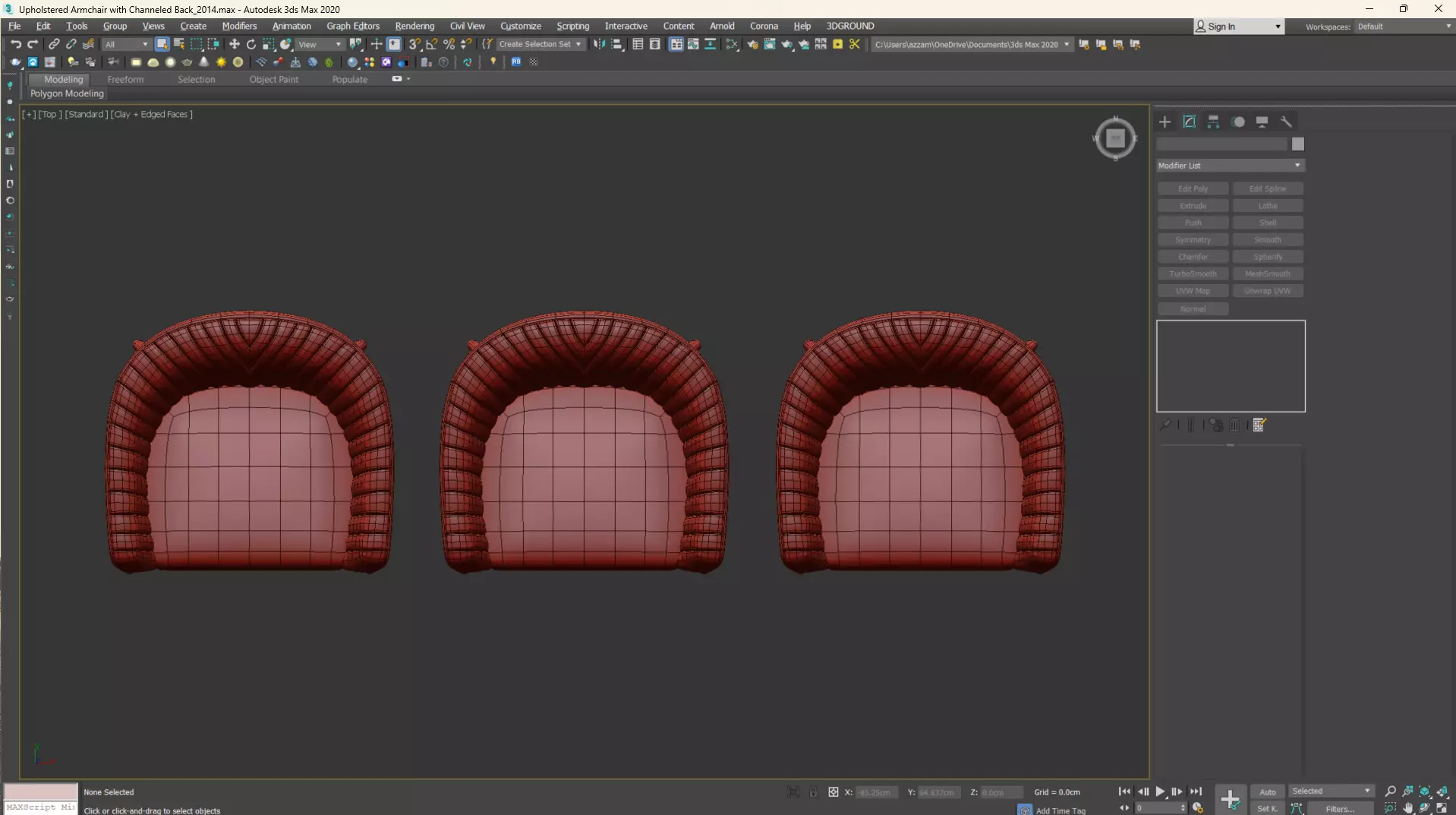 Upholstered Armchair with Channeled Back Low-poly 3D model_35