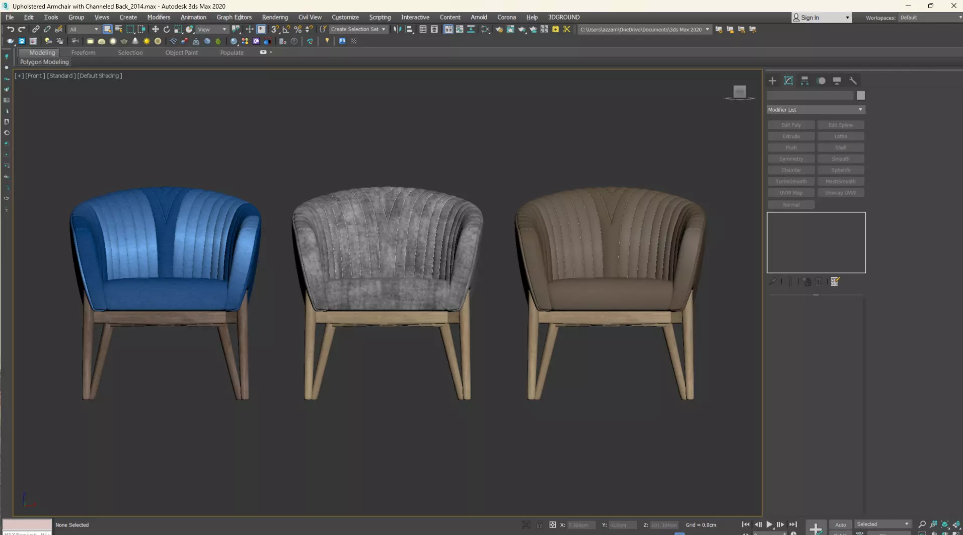 Upholstered Armchair with Channeled Back Low-poly 3D model_32