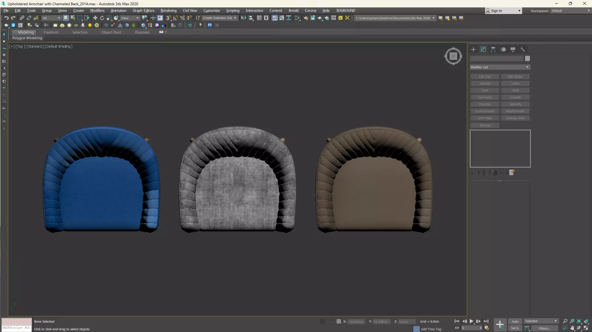 Upholstered Armchair with Channeled Back Low-poly 3D model_34