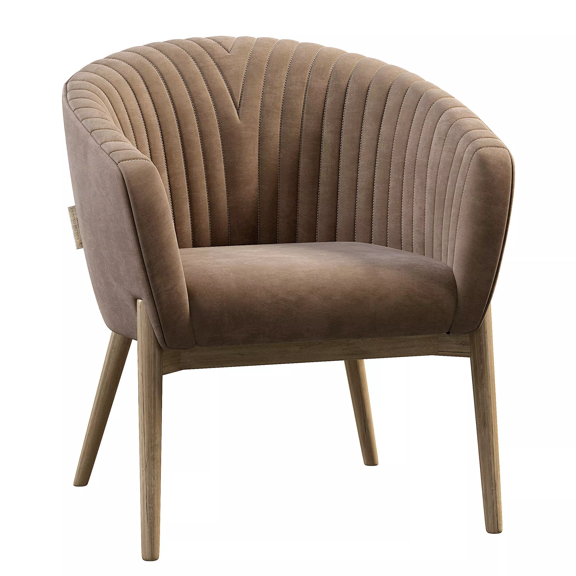 Upholstered Armchair with Channeled Back Low-poly 3D model_4