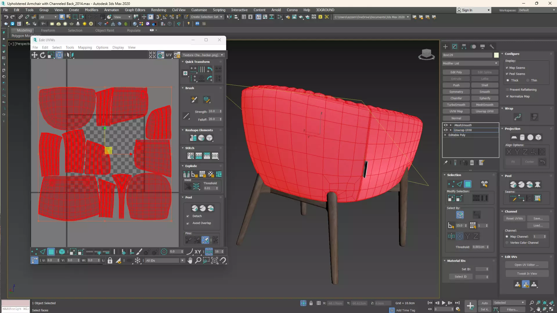 Upholstered Armchair with Channeled Back Low-poly 3D model_29