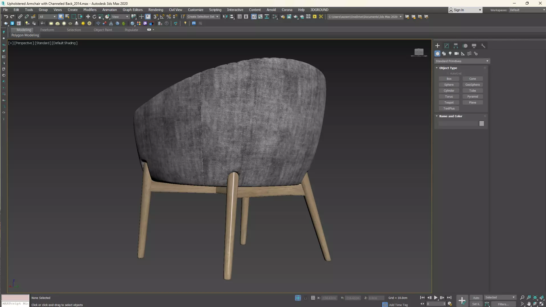 Upholstered Armchair with Channeled Back Low-poly 3D model_25