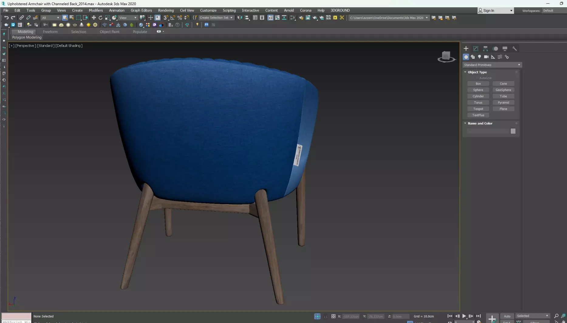 Upholstered Armchair with Channeled Back Low-poly 3D model_23