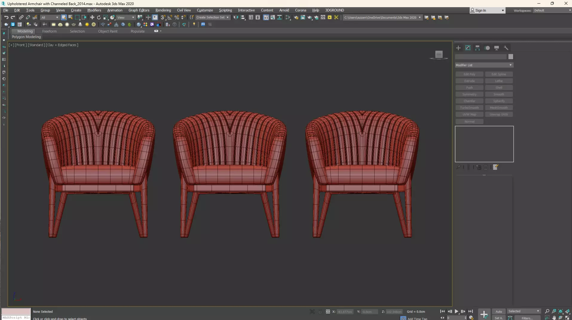 Upholstered Armchair with Channeled Back Low-poly 3D model_33