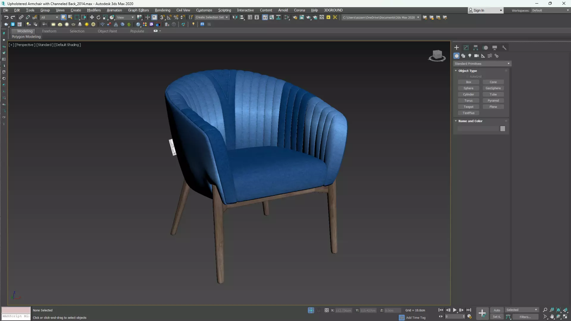 Upholstered Armchair with Channeled Back Low-poly 3D model_22