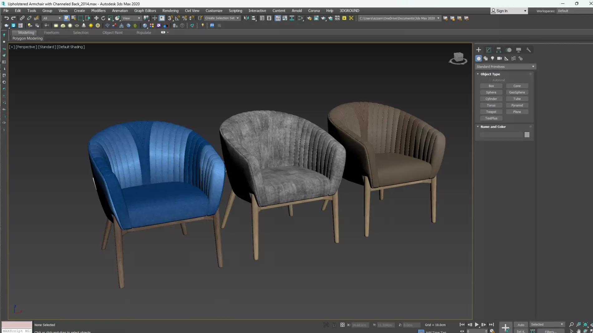 Upholstered Armchair with Channeled Back Low-poly 3D model_18