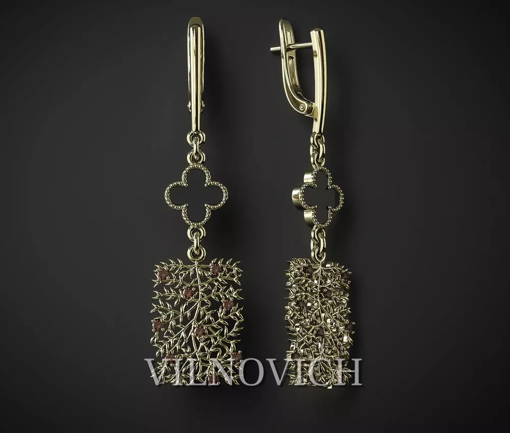 EARRINGS WITH CLOVER AND DIAMONDS 3D print model