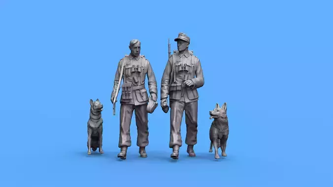 WWII German Soldiers and German Shepherds 3D print model