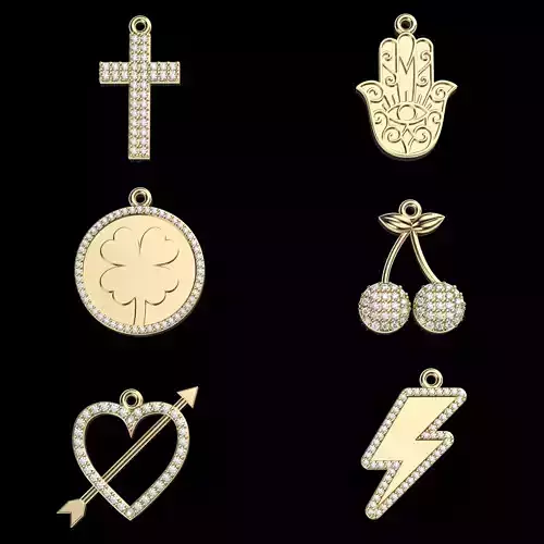 Paquete de 6  Dijes 3D en Oro con Diamantes  