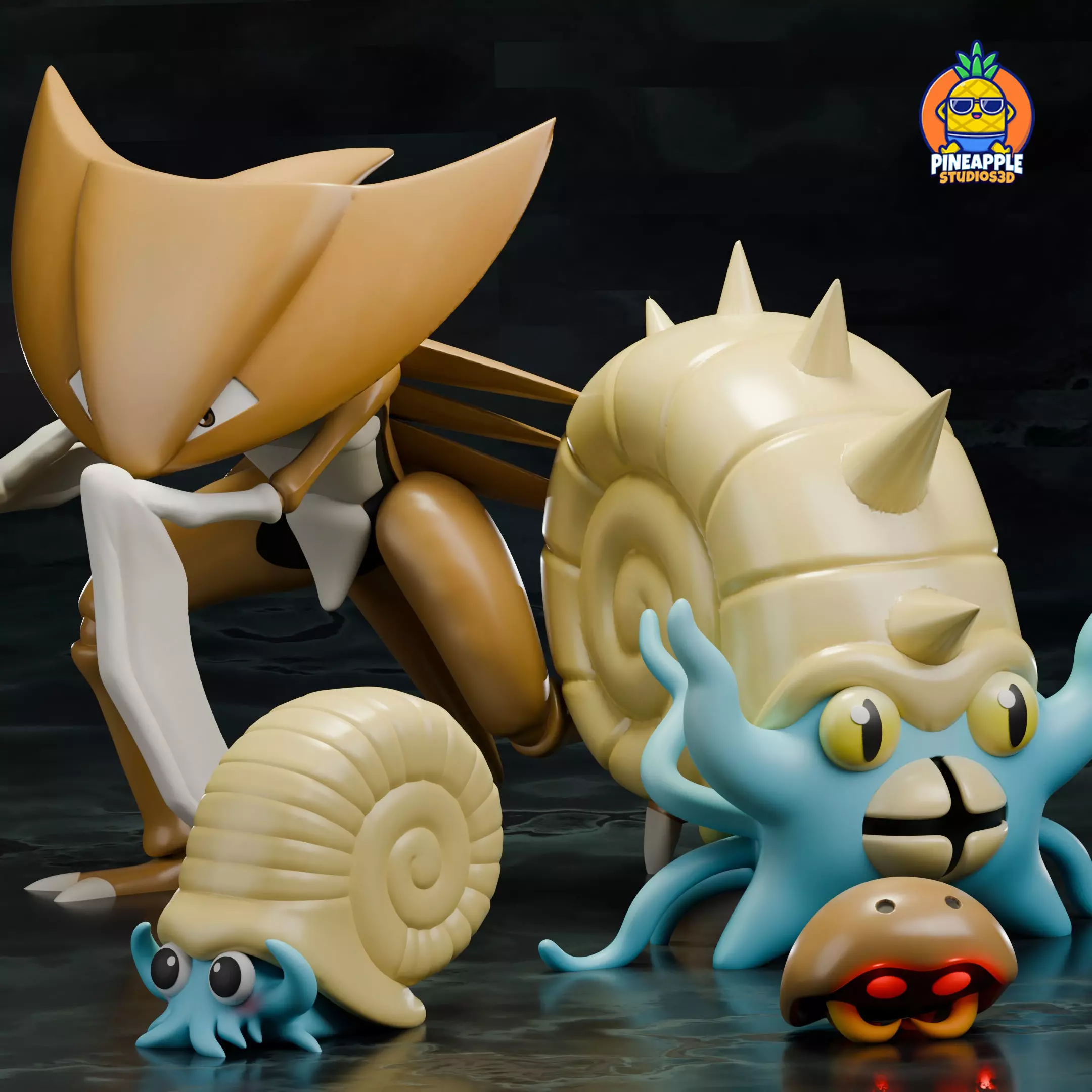 fossil pack  kabuto kabutops omanyte and omastar 3D print model_0