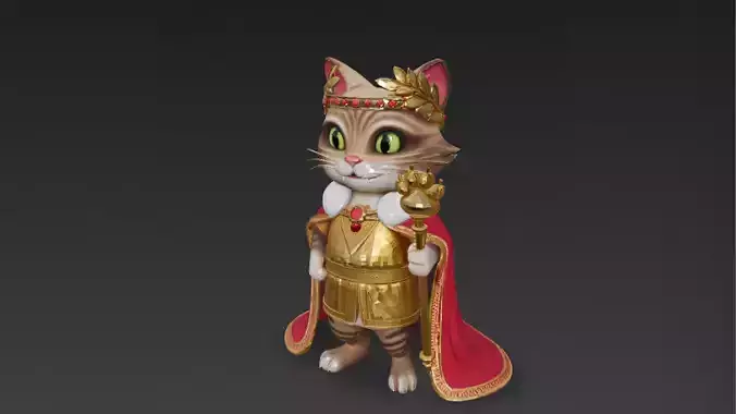 Cartoon Emperor Cat PBR 3D Model