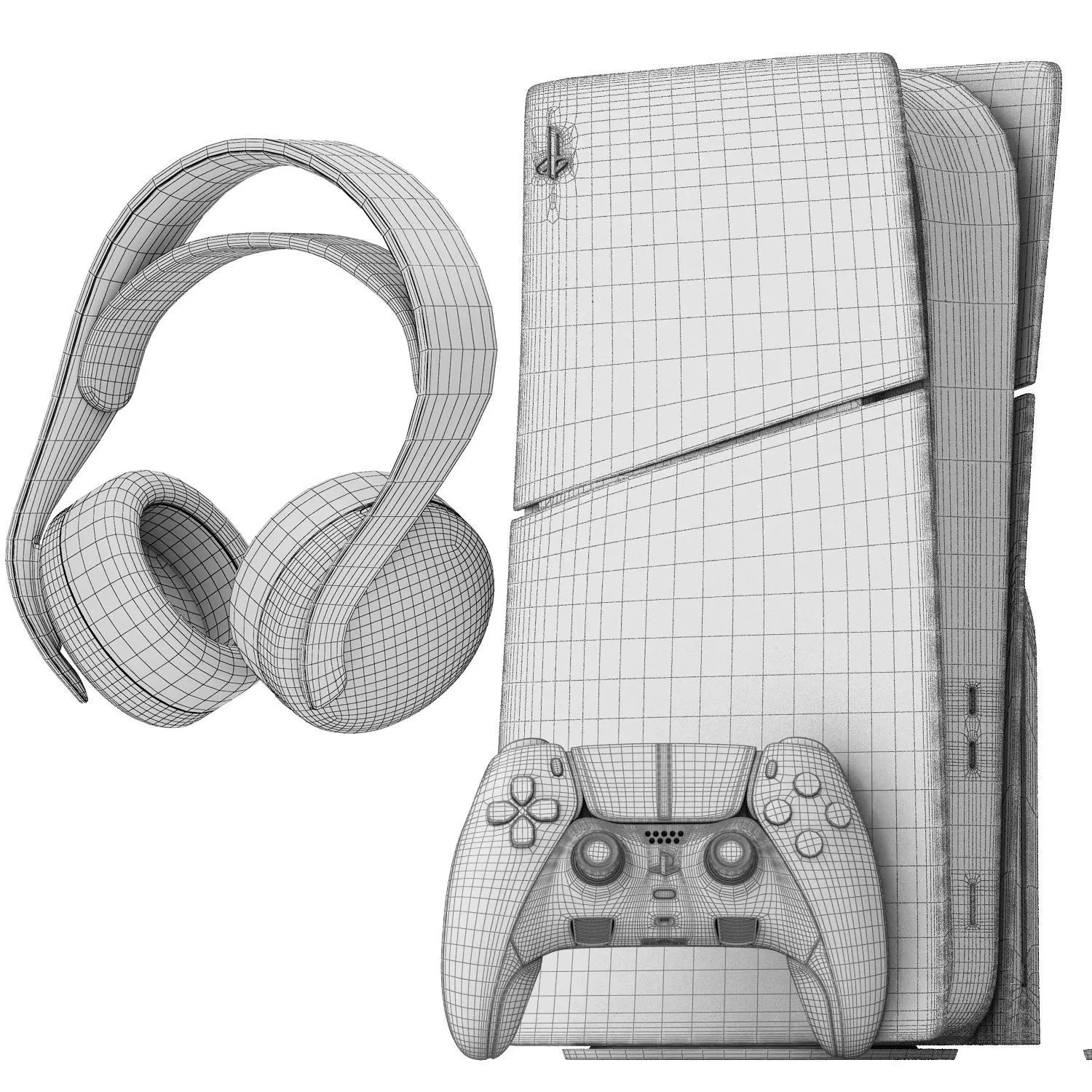 sony playstation 5 slim with headphone and controller 3D model_7