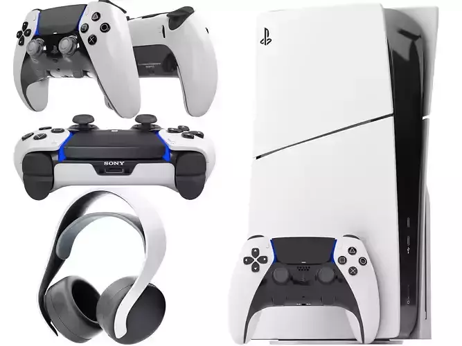 sony playstation 5 slim with headphone and controller