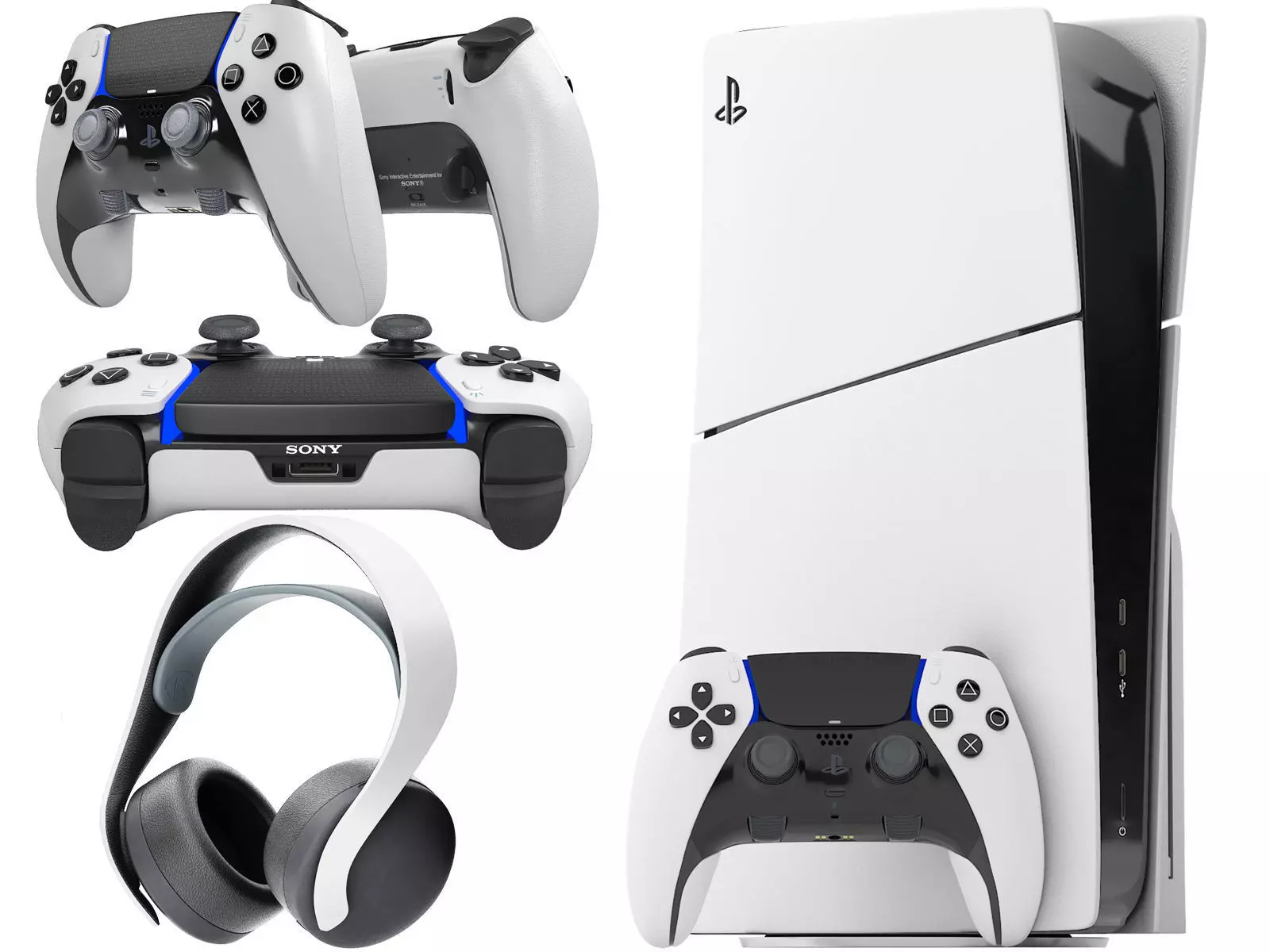 sony playstation 5 slim with headphone and controller 3D model_0