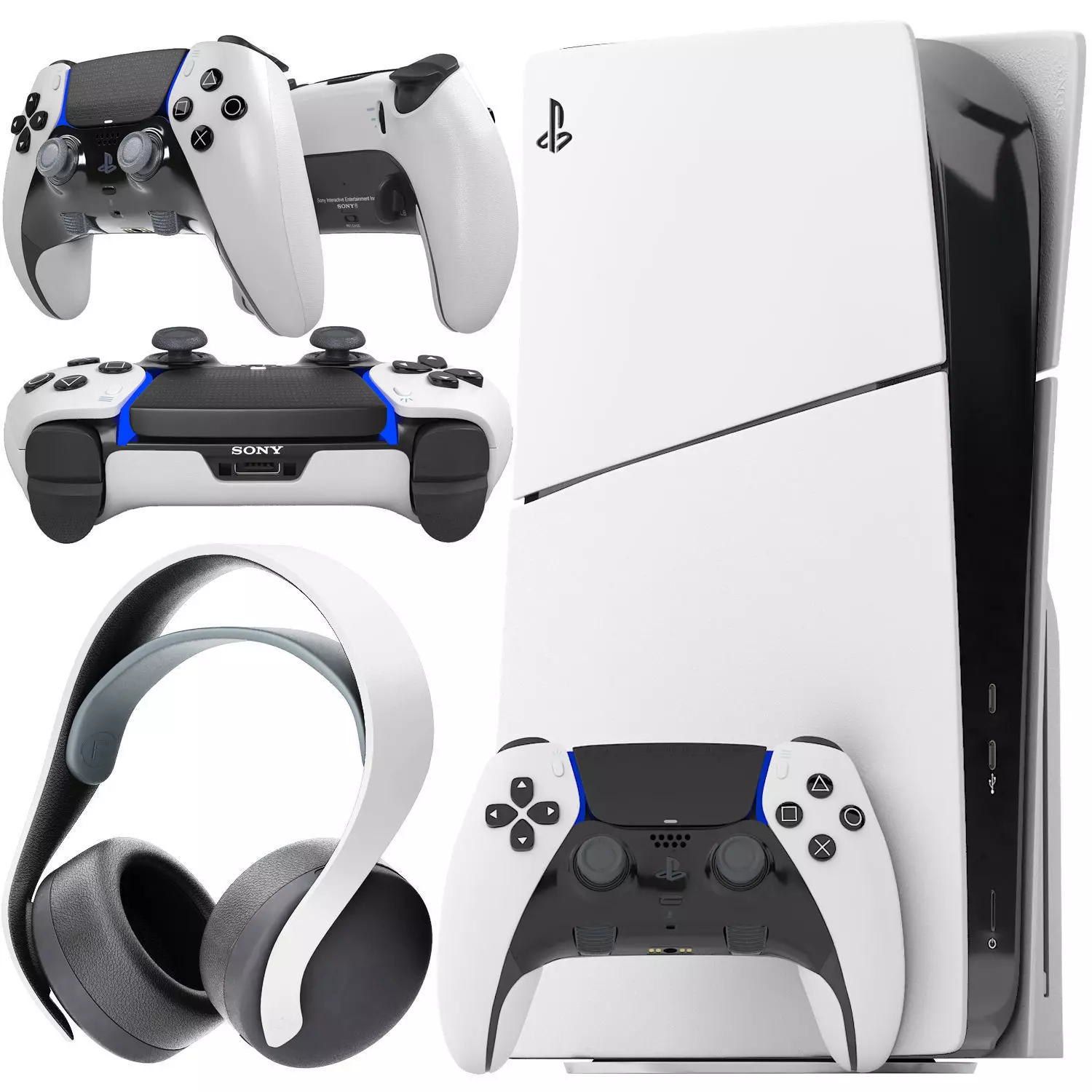 sony playstation 5 slim with headphone and controller 3D model_1