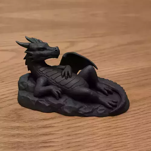 Black Dragon Resting on Rock