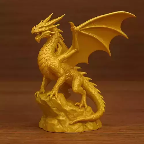 Skyward Golden Dragon On Rock