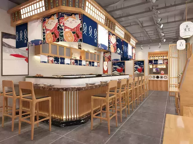 Japanese Restaurant Interior Low-poly 3D model