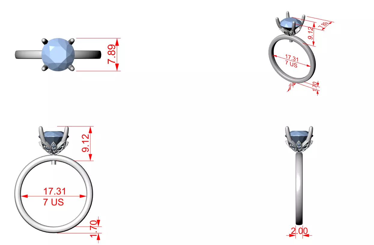 2CT Round Cut Hidden Flower Diamond Halo Ring 3DM STL Video 3D print model_12