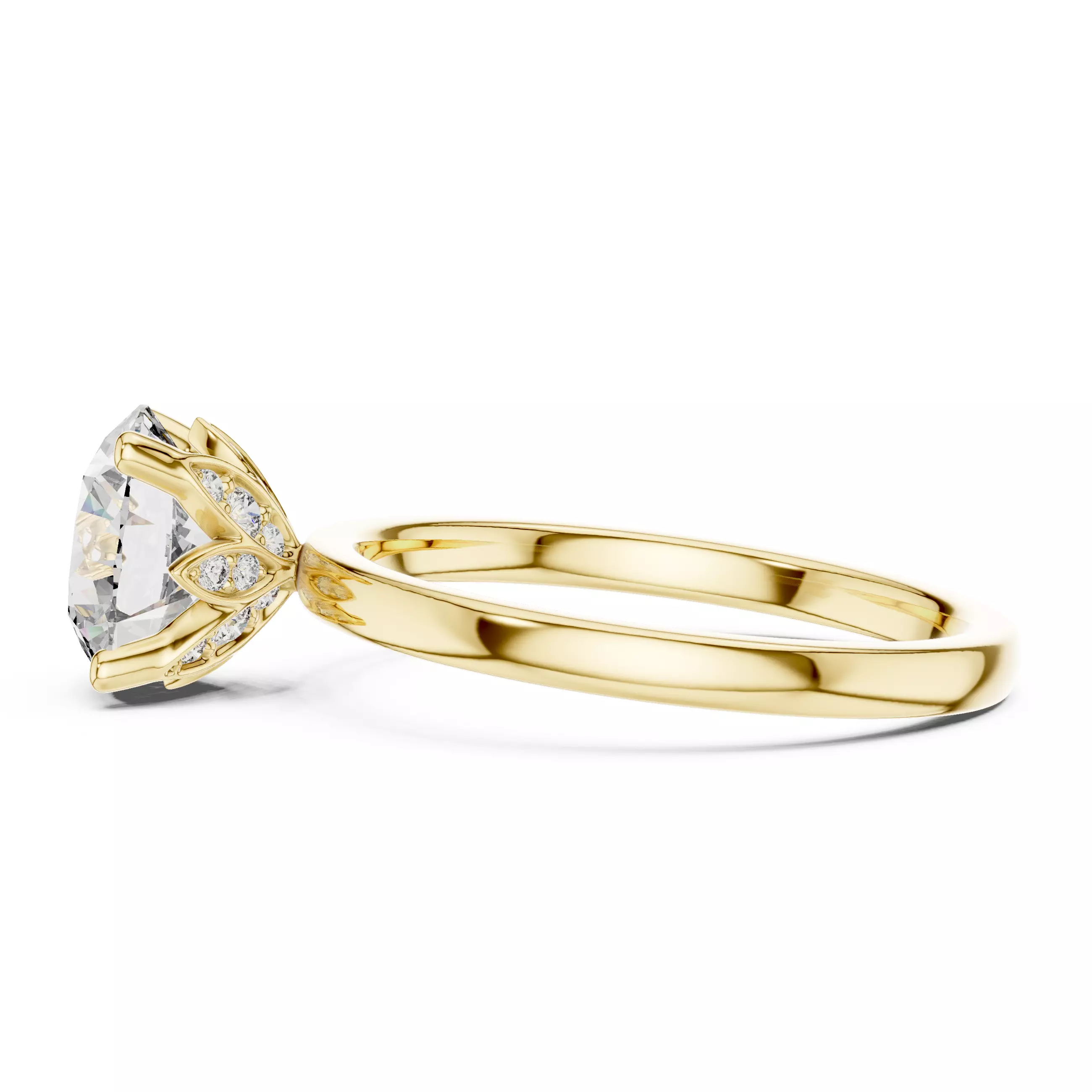 2CT Round Cut Hidden Flower Diamond Halo Ring 3DM STL Video 3D print model_8