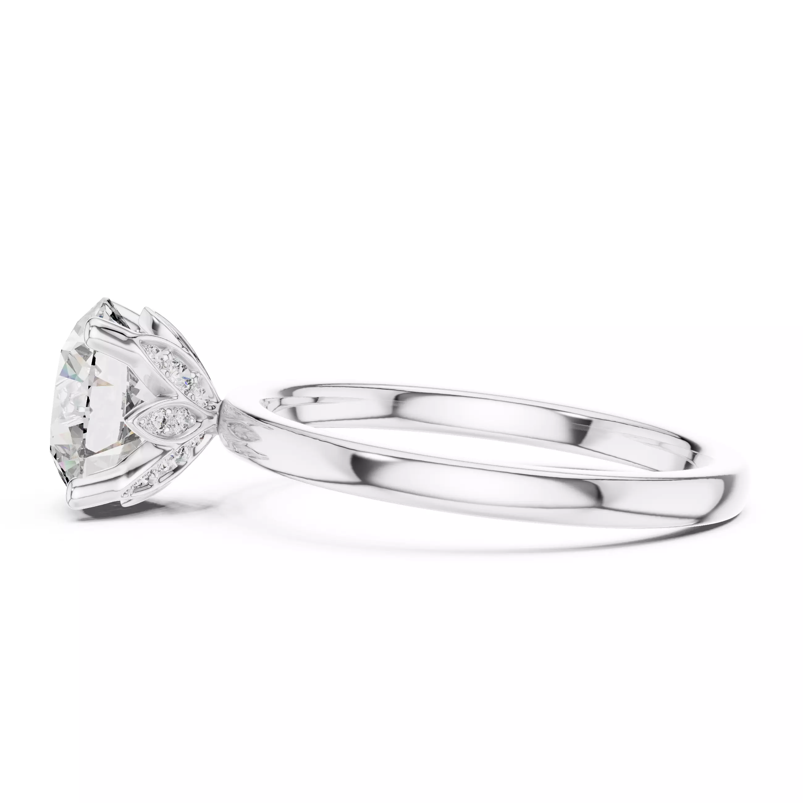 2CT Round Cut Hidden Flower Diamond Halo Ring 3DM STL Video 3D print model_11