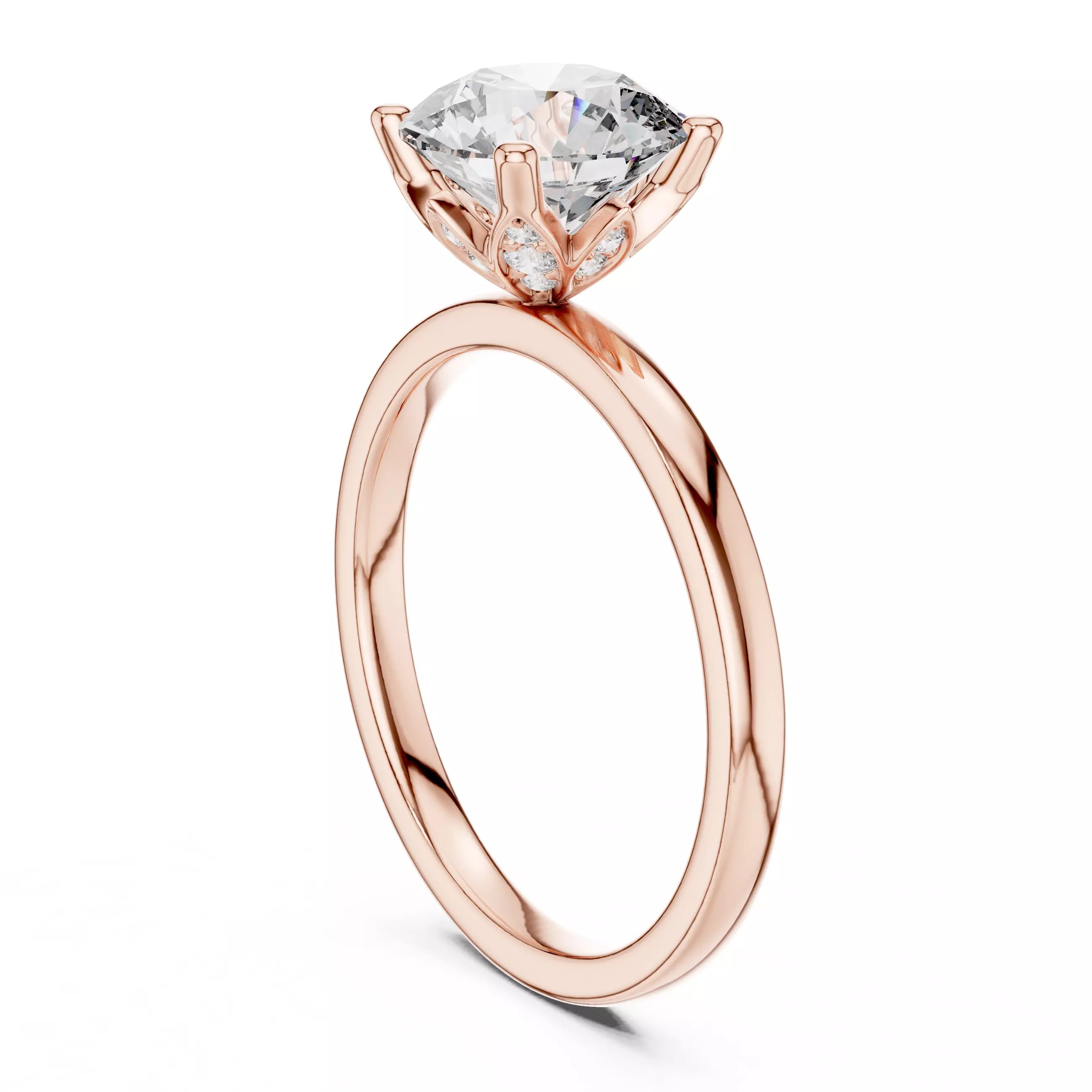 2CT Round Cut Hidden Flower Diamond Halo Ring 3DM STL Video 3D print model_3