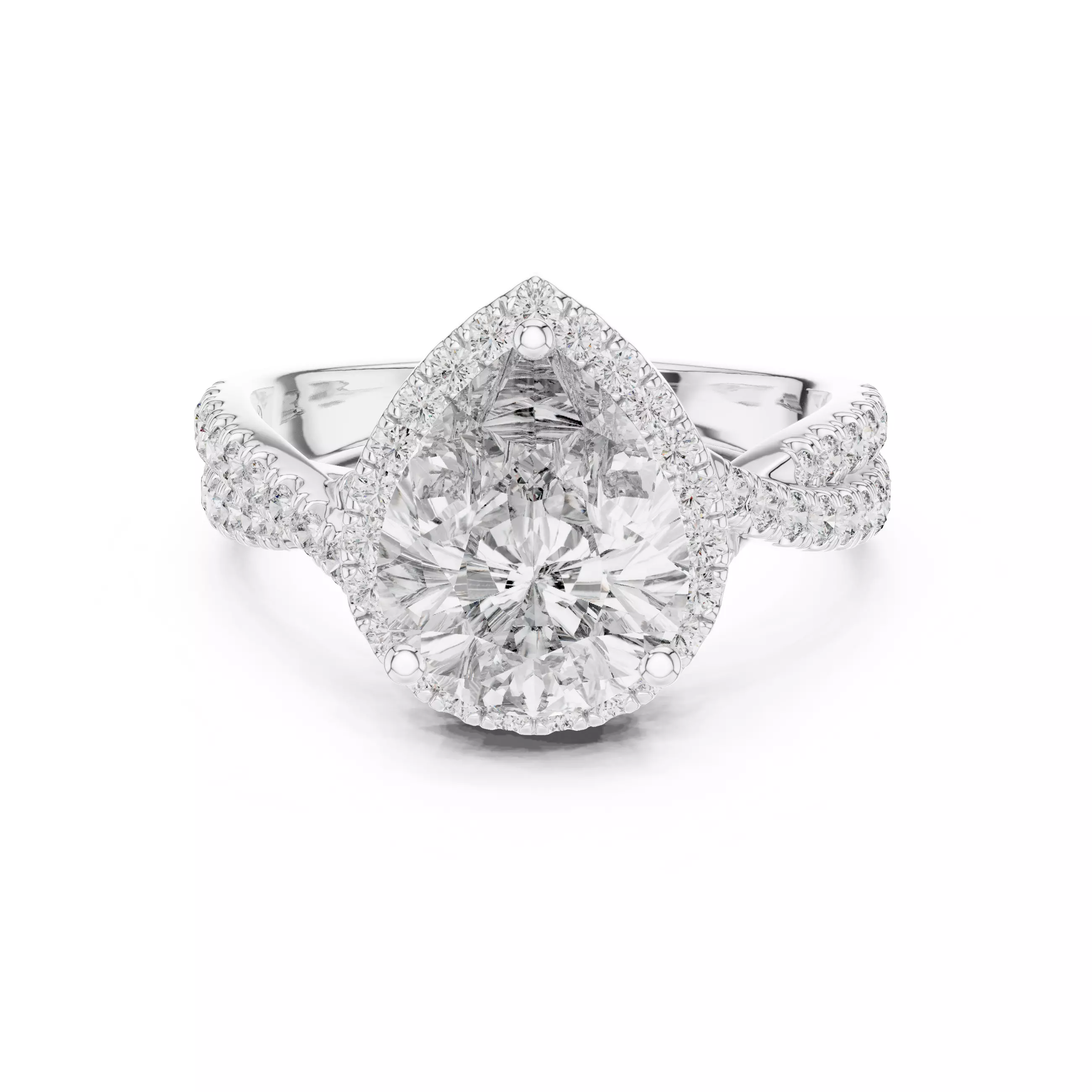 10x8mm Pear Cut Diamond Crossover Split Shank Ring 3DM STL Video 3D print model_2