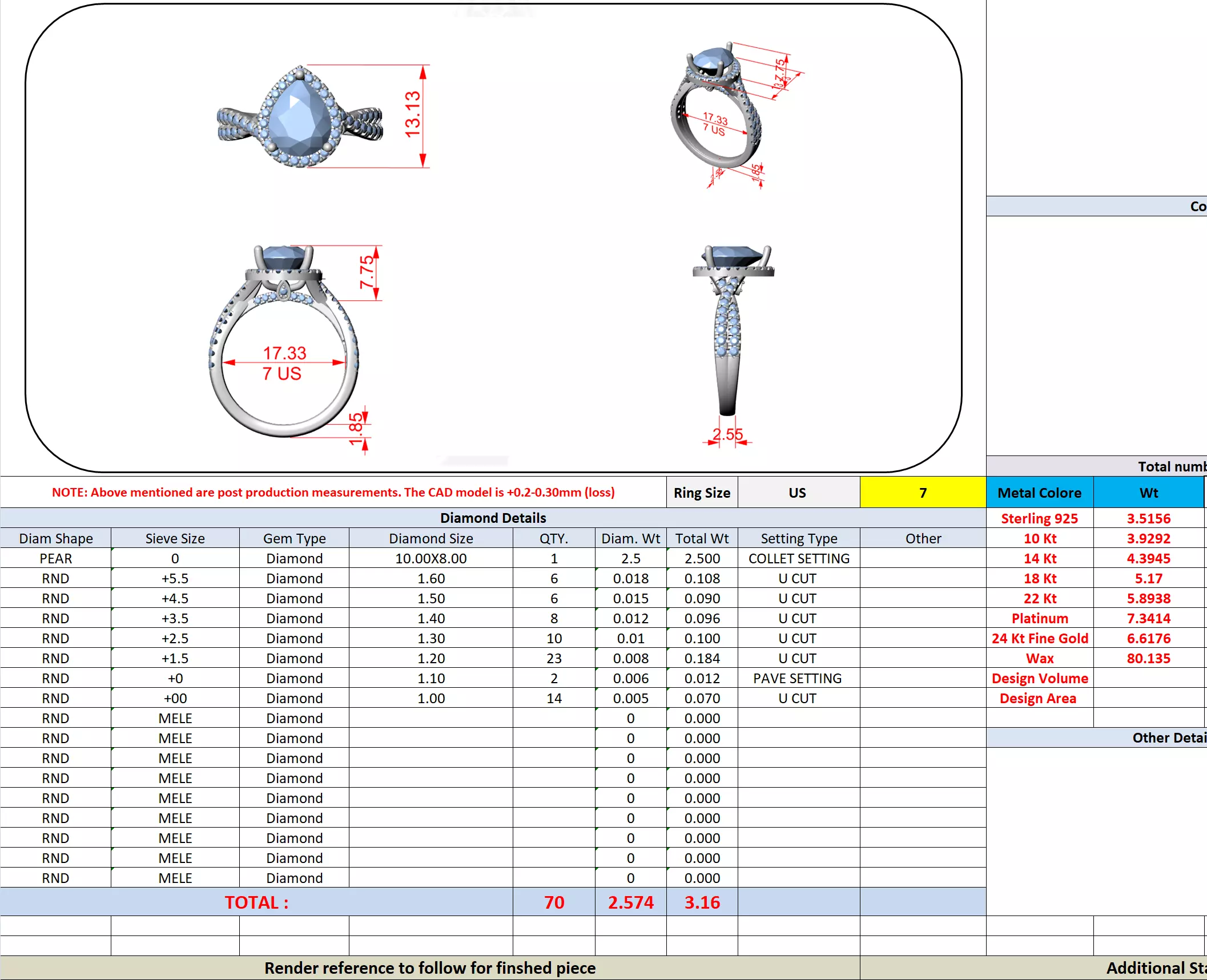 10x8mm Pear Cut Diamond Crossover Split Shank Ring 3DM STL Video 3D print model_13