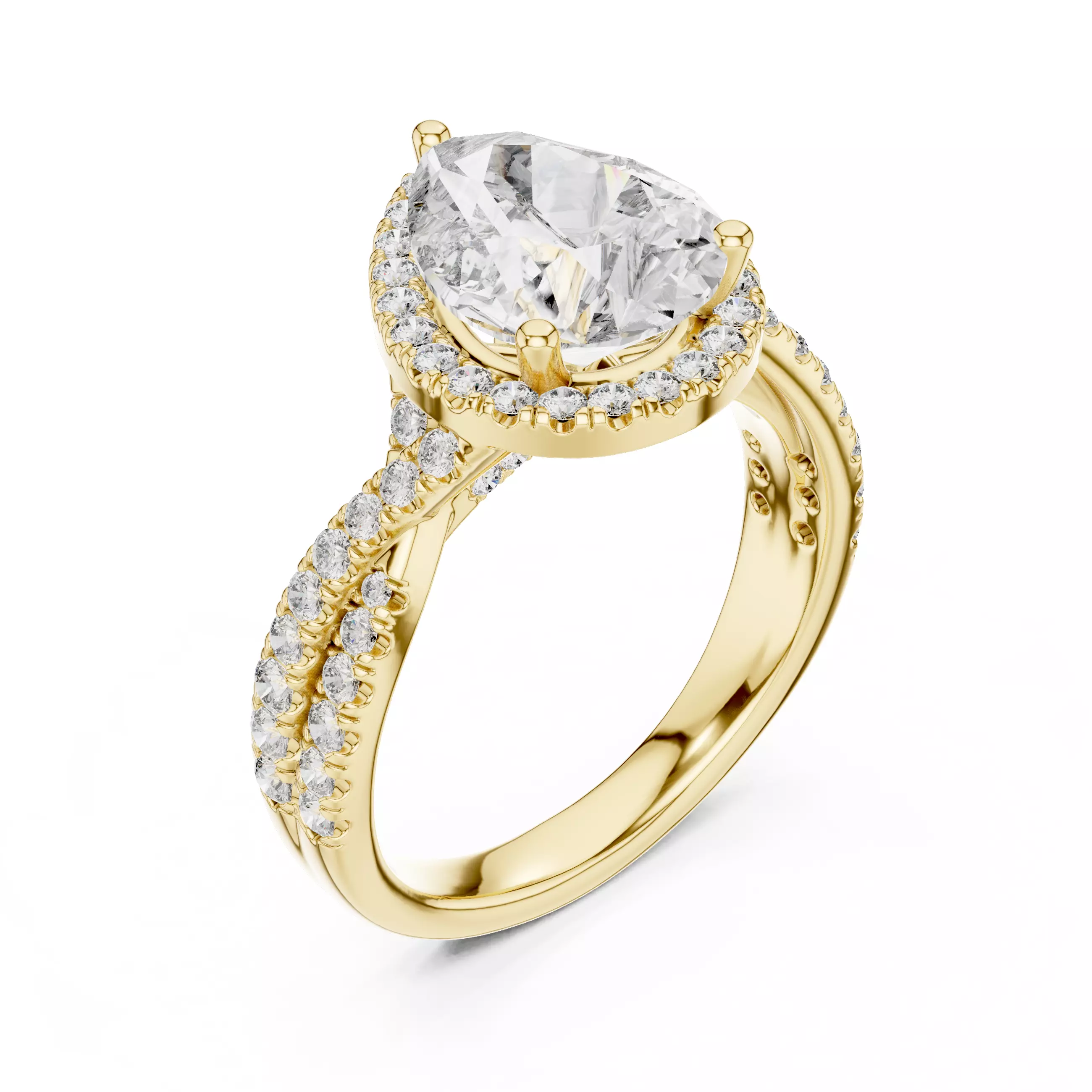 10x8mm Pear Cut Diamond Crossover Split Shank Ring 3DM STL Video 3D print model_7