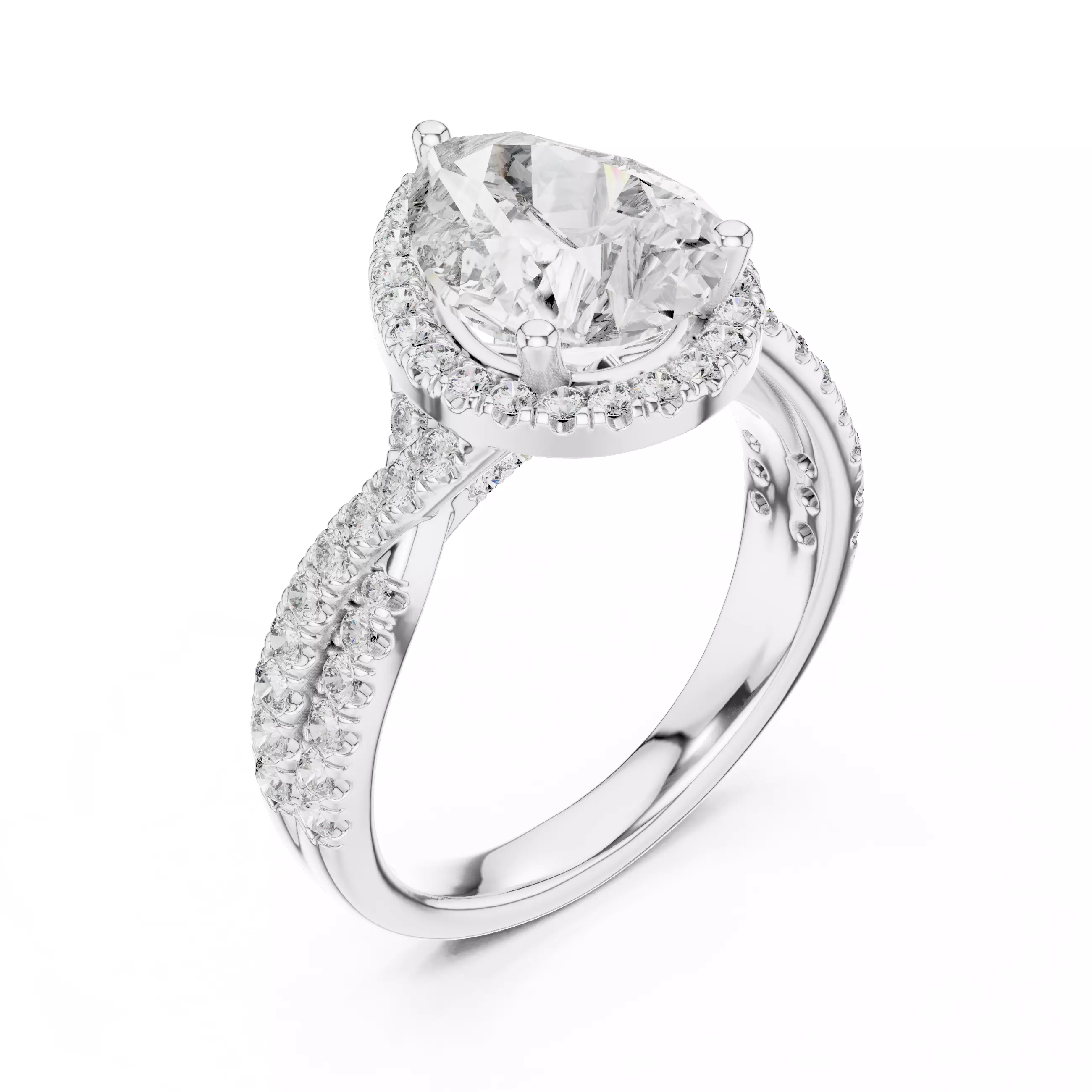 10x8mm Pear Cut Diamond Crossover Split Shank Ring 3DM STL Video 3D print model_10