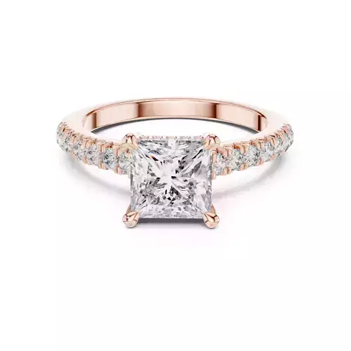 Princess Cut with Pave Diamond On Prong Ring 3DM STL Video 3D print model