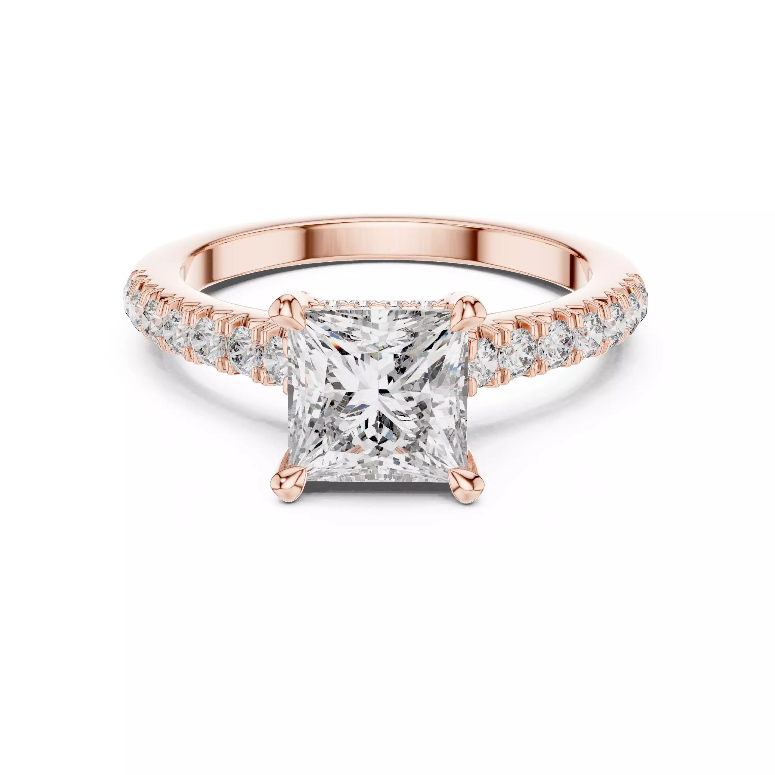 Princess Cut with Pave Diamond On Prong Ring 3DM STL Video 3D print model_0