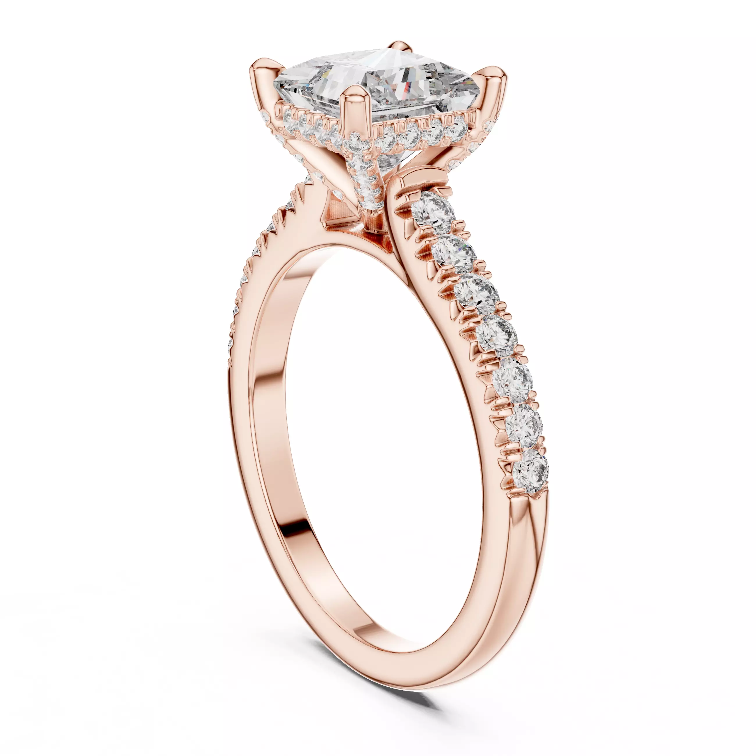 Princess Cut with Pave Diamond On Prong Ring 3DM STL Video 3D print model_3