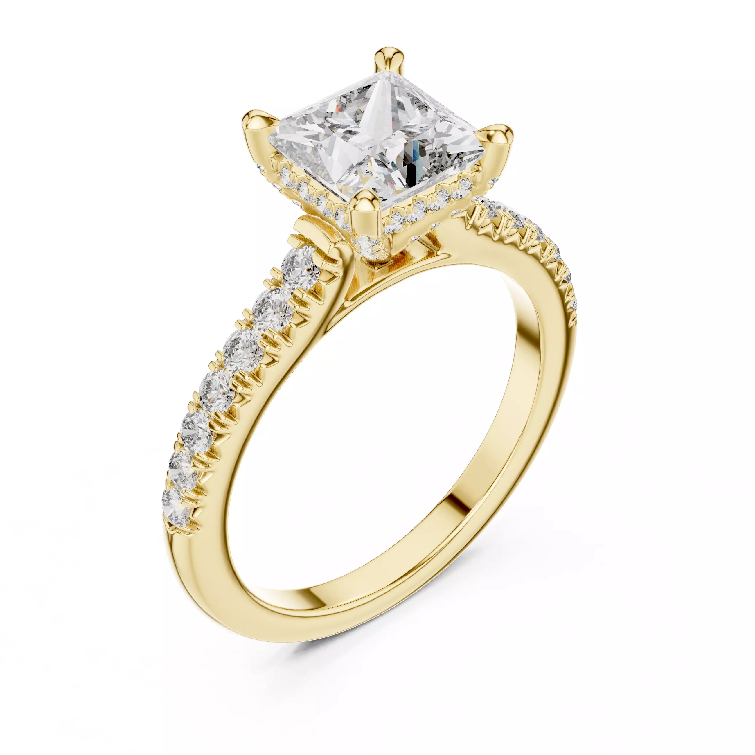 Princess Cut with Pave Diamond On Prong Ring 3DM STL Video 3D print model_7