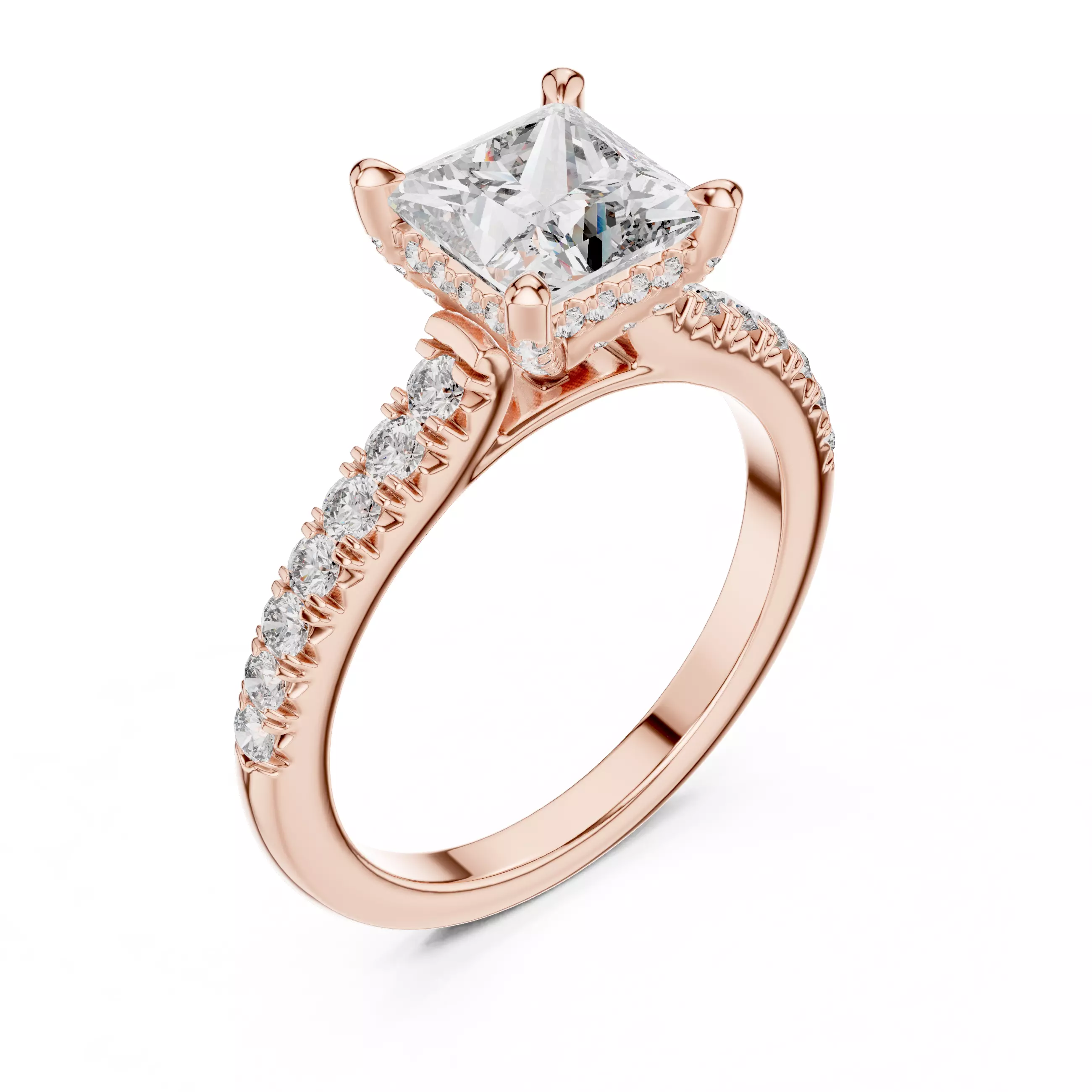 Princess Cut with Pave Diamond On Prong Ring 3DM STL Video 3D print model_4