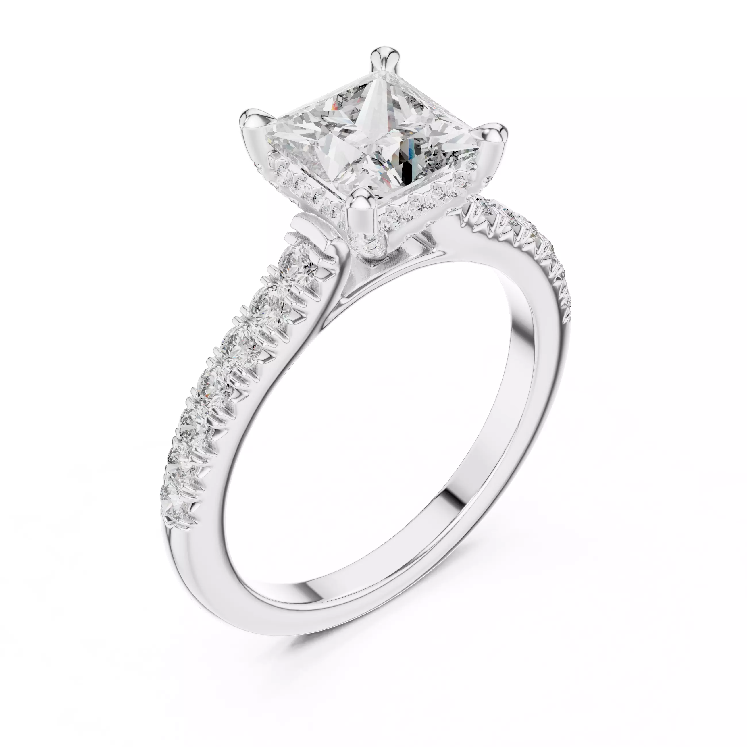 Princess Cut with Pave Diamond On Prong Ring 3DM STL Video 3D print model_10