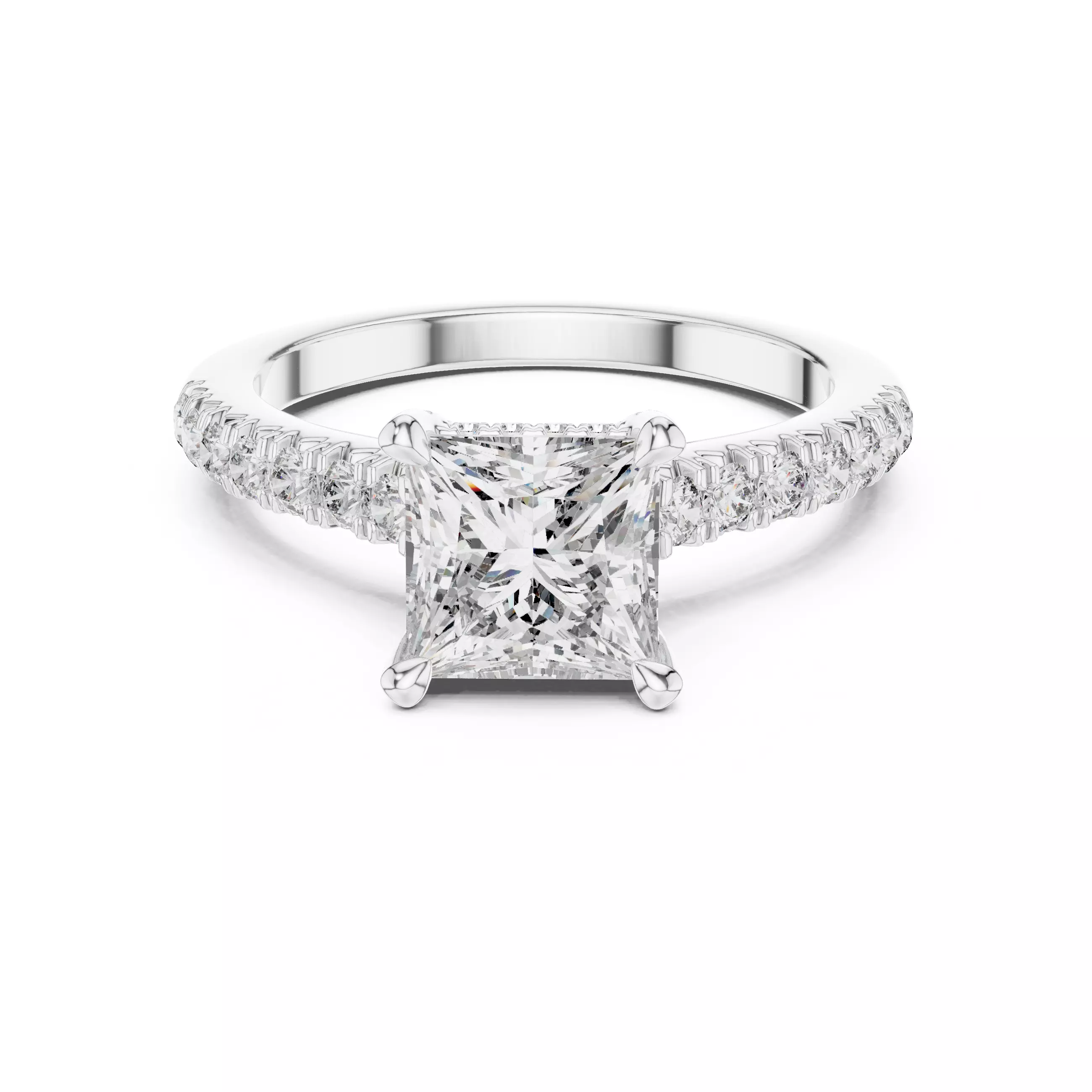 Princess Cut with Pave Diamond On Prong Ring 3DM STL Video 3D print model_2