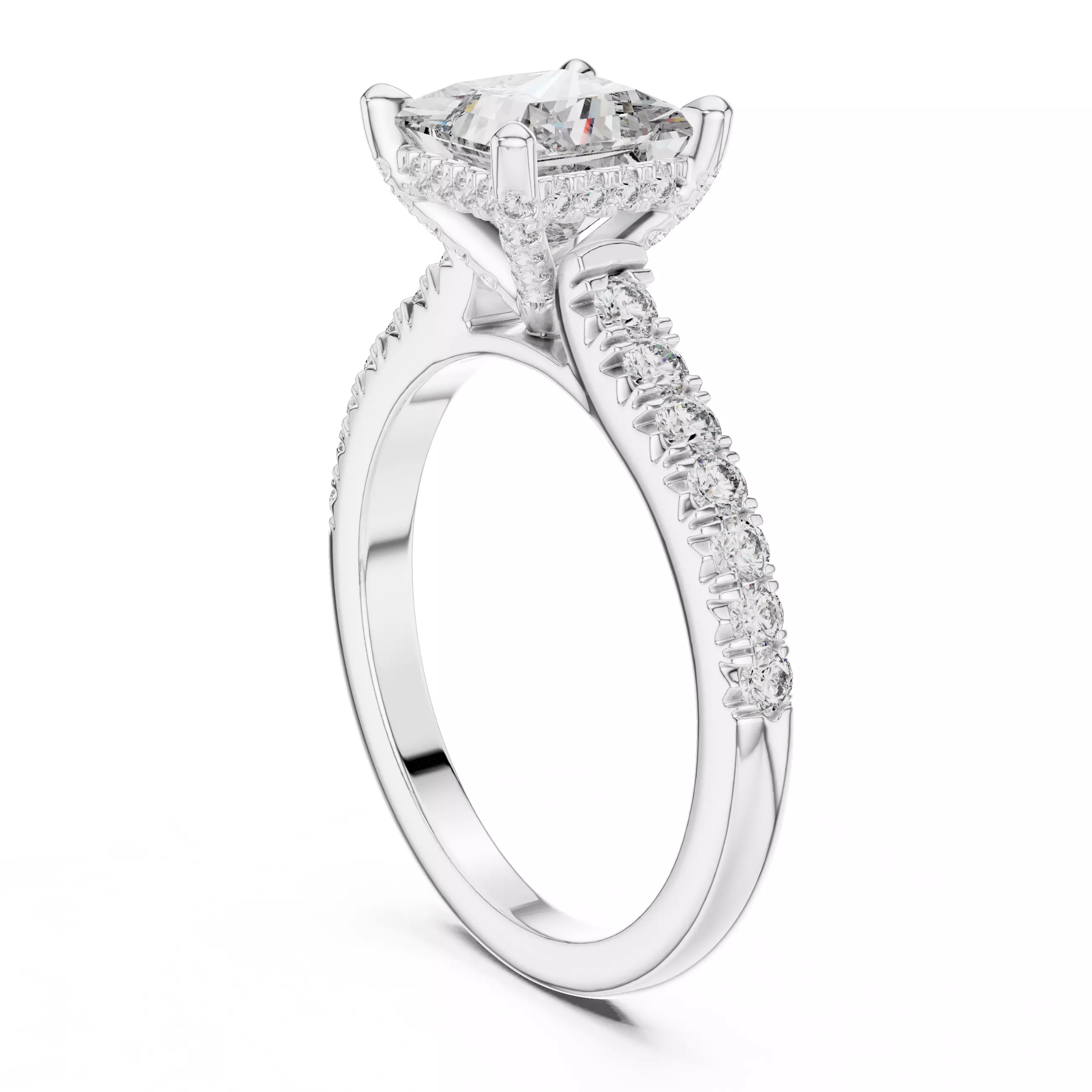 Princess Cut with Pave Diamond On Prong Ring 3DM STL Video 3D print model_9