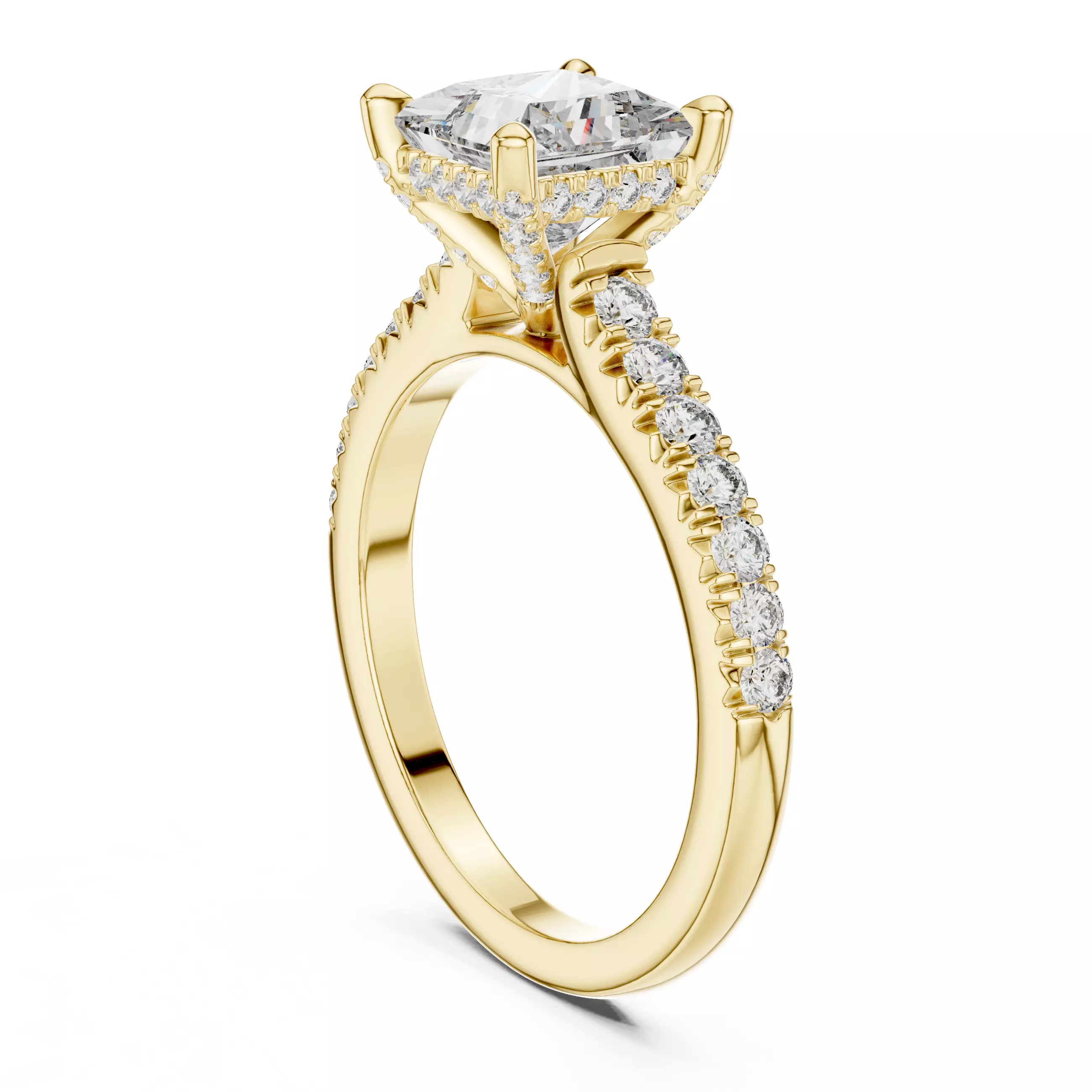 Princess Cut with Pave Diamond On Prong Ring 3DM STL Video 3D print model_6