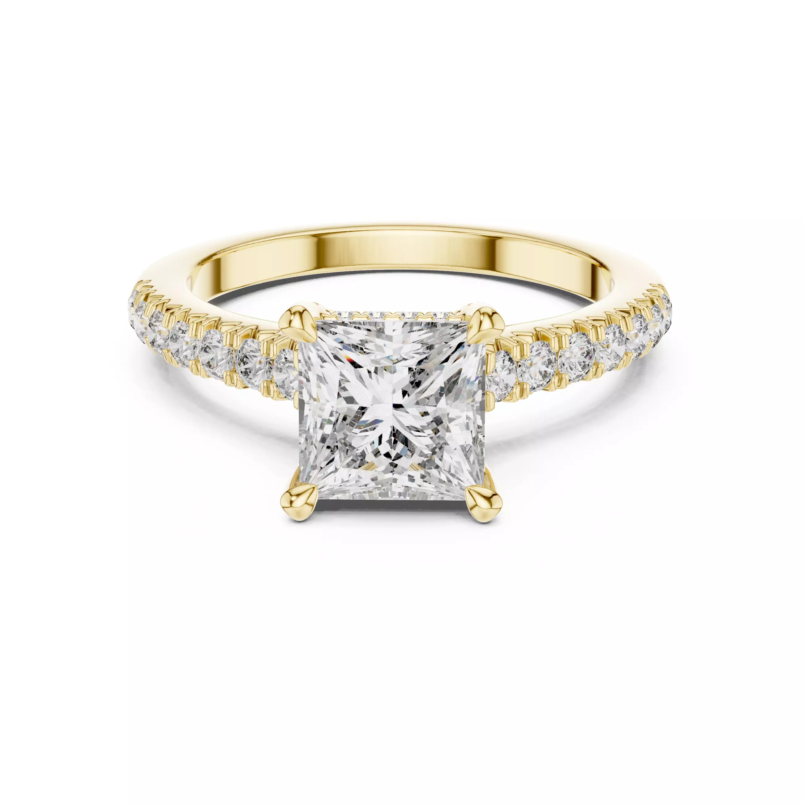 Princess Cut with Pave Diamond On Prong Ring 3DM STL Video 3D print model_1